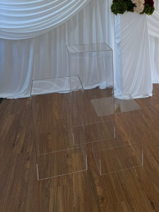 Clear Acrylic Plinth Hire set of 3